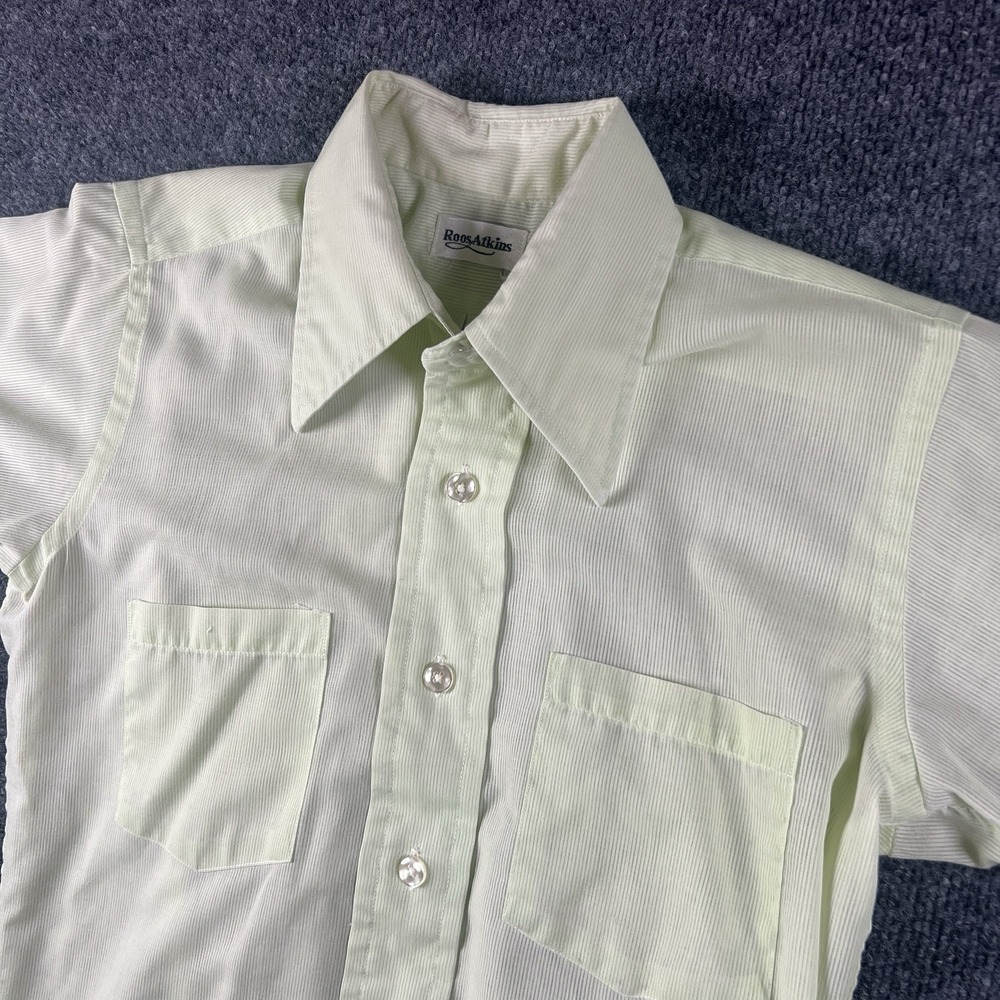 Vintage 60s Roos Atkins Tapered Dress Shirt 14.5 Mint Green USA Made‎